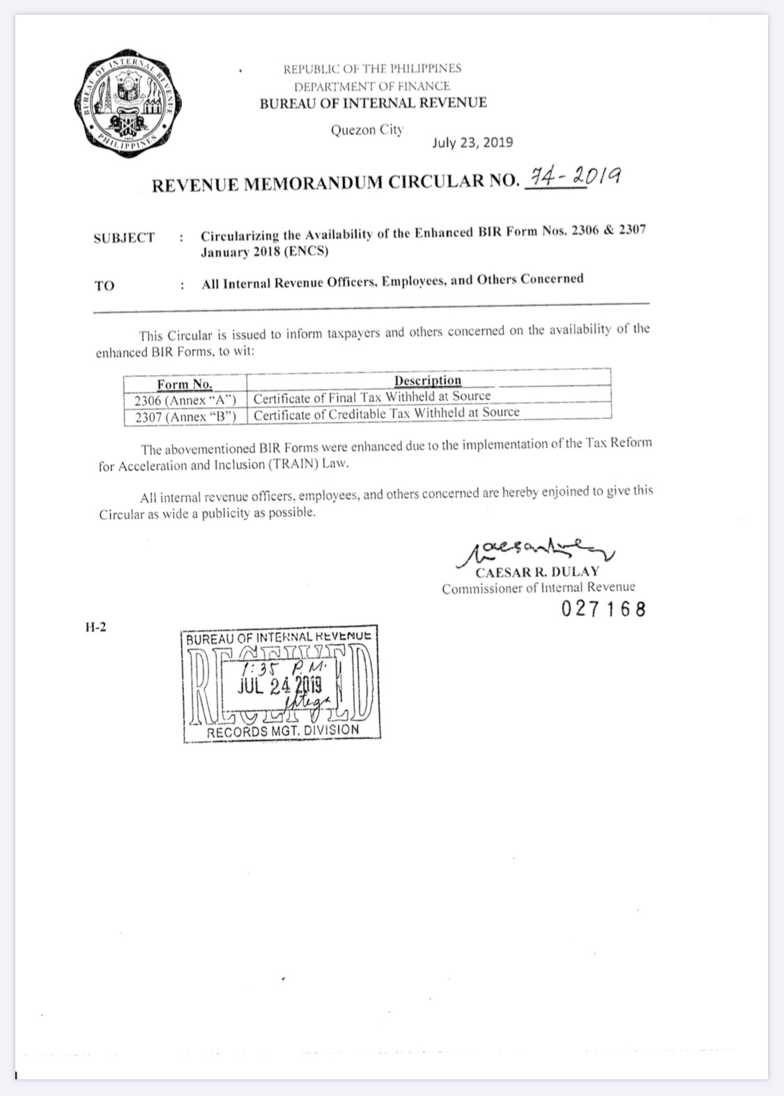 Bir Form 2307