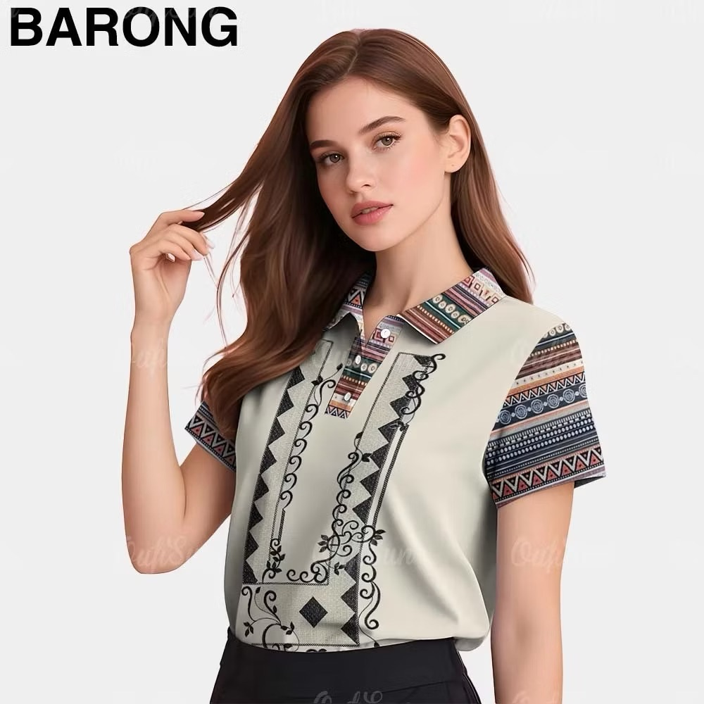 Ethnic Polo Modern Barong Tagalog Batik ASEAN Tee For Women